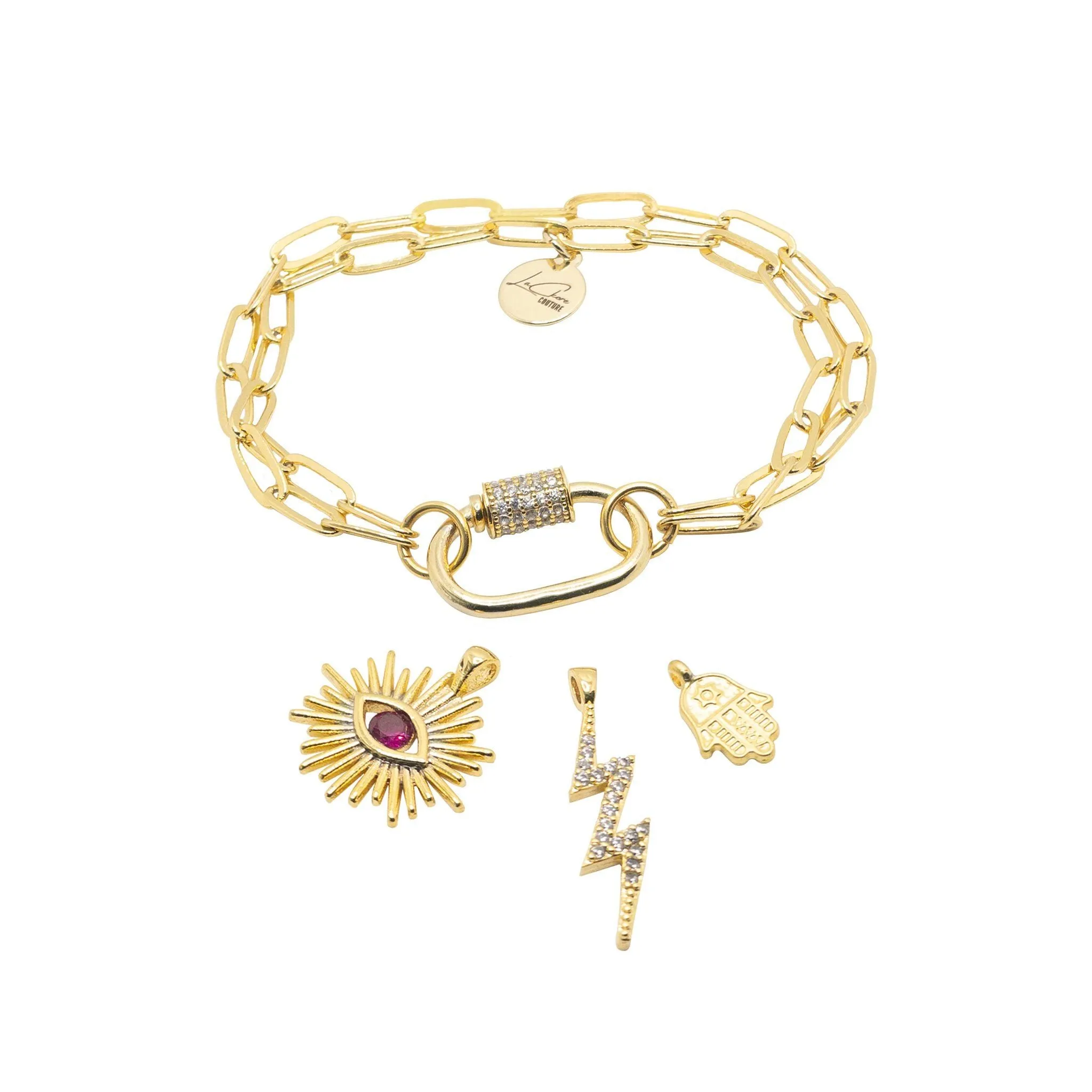 Crystal Link Lock Charm Bracelet