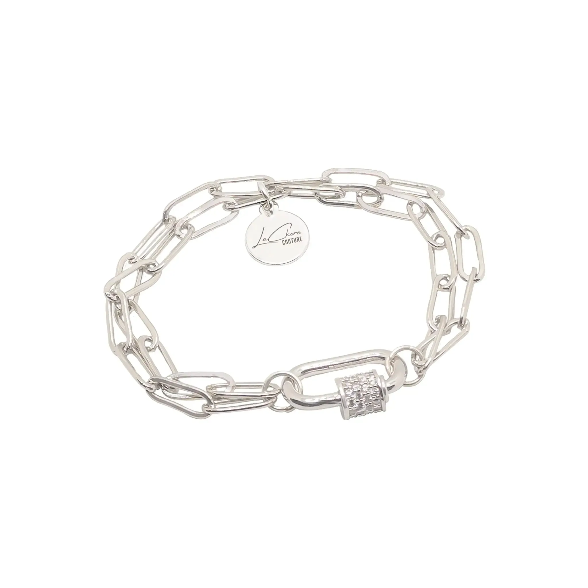 Crystal Link Lock Charm Bracelet