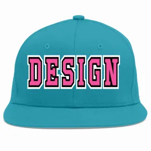 Custom Aqua Pink-Black Flat Eaves Sport Baseball Cap Design for Men/Women/Youth