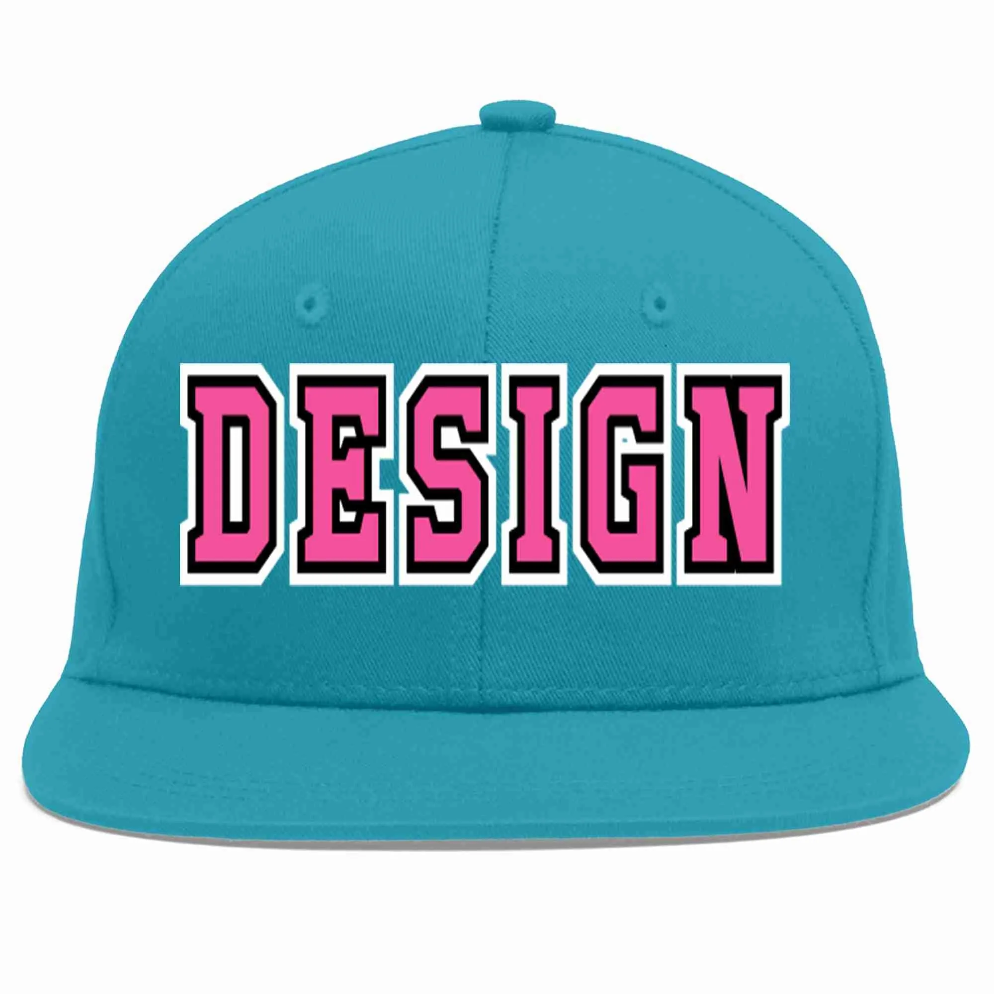 Custom Aqua Pink-Black Flat Eaves Sport Baseball Cap Design for Men/Women/Youth