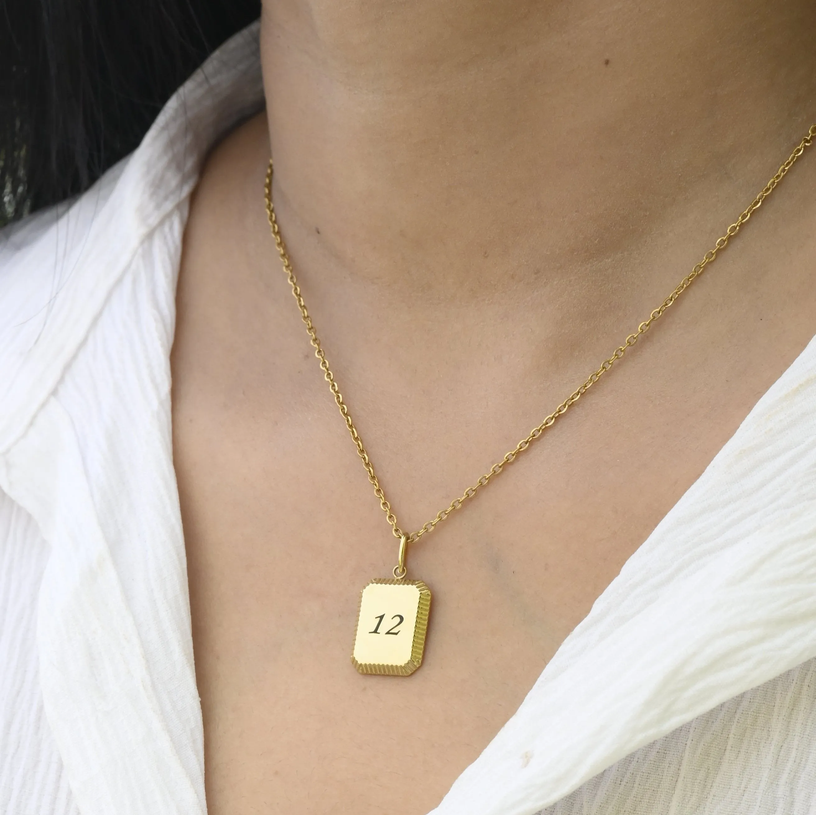 Custom Number Necklace | Personalized Necklace | Engraved Necklace | Rectangle Charm Necklace | Necklaces for Women | Pendant Necklace