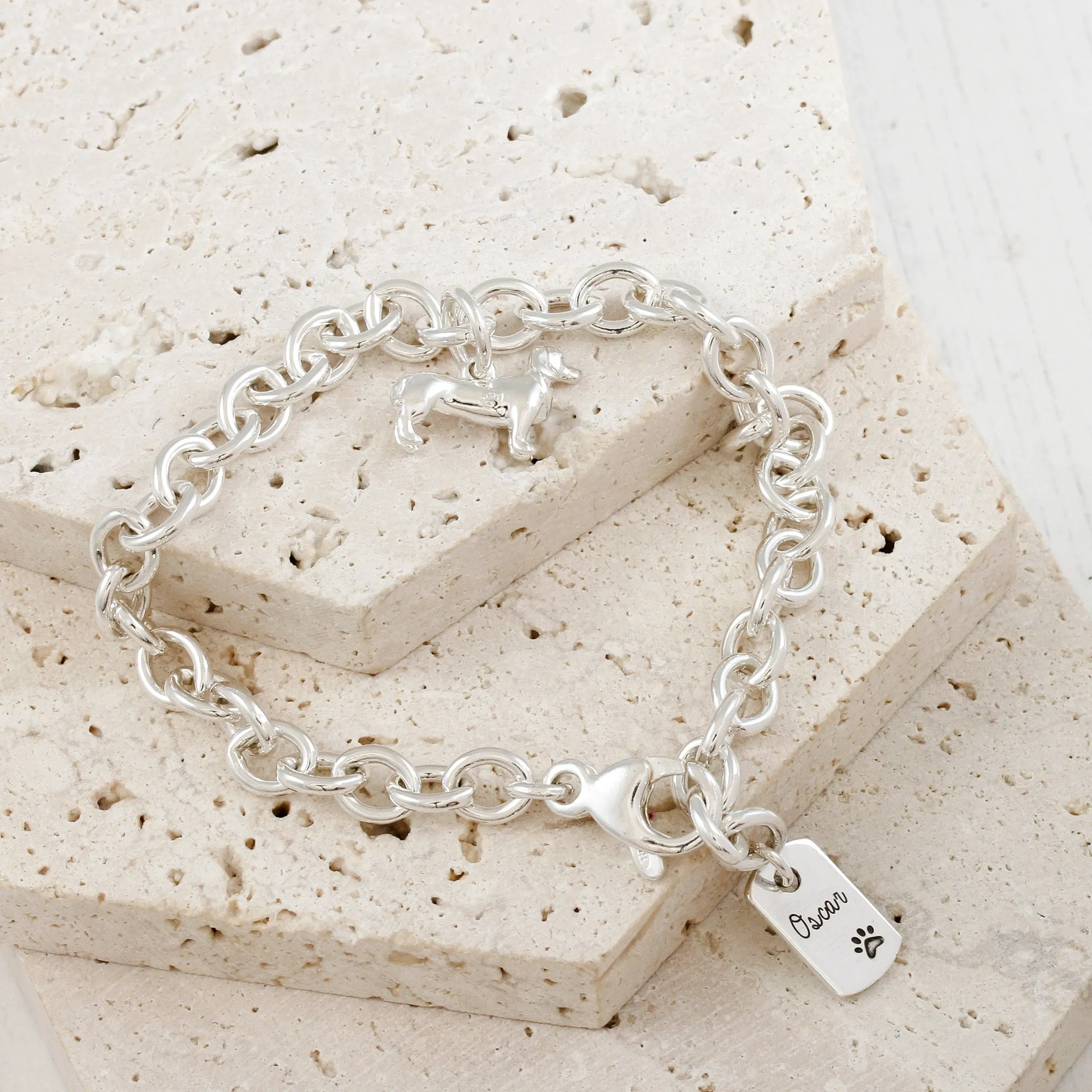Dachshund Silver Dog Charm Bracelet