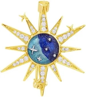 Dainty Sun and Stars Brooch Pin for Women Girls Men Delicate Cubic Zirconia Crystal Universe Starry Sky Brooches Lapel Pins Shawl Clip Badge Corsage Jewelry Gifts for Hat Bag Suit Tie Wedding Birthday