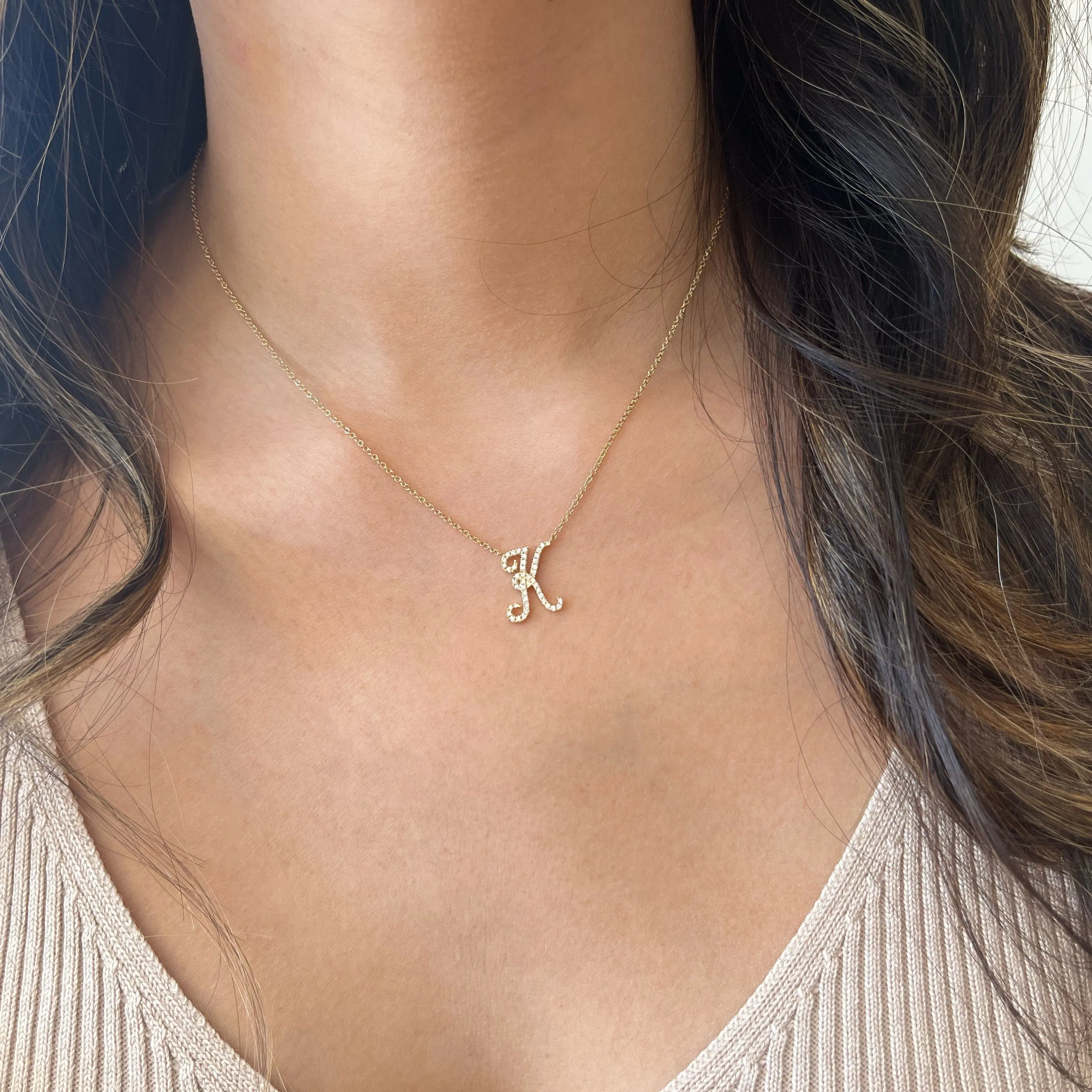 Diamond Script Initial Pendant Necklace