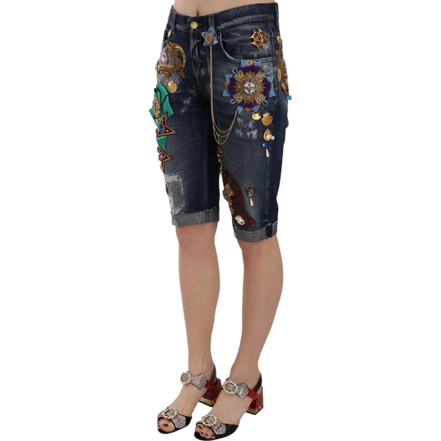 Dolce & Gabbana Elegant Knee-Length Embellished Denim Shorts