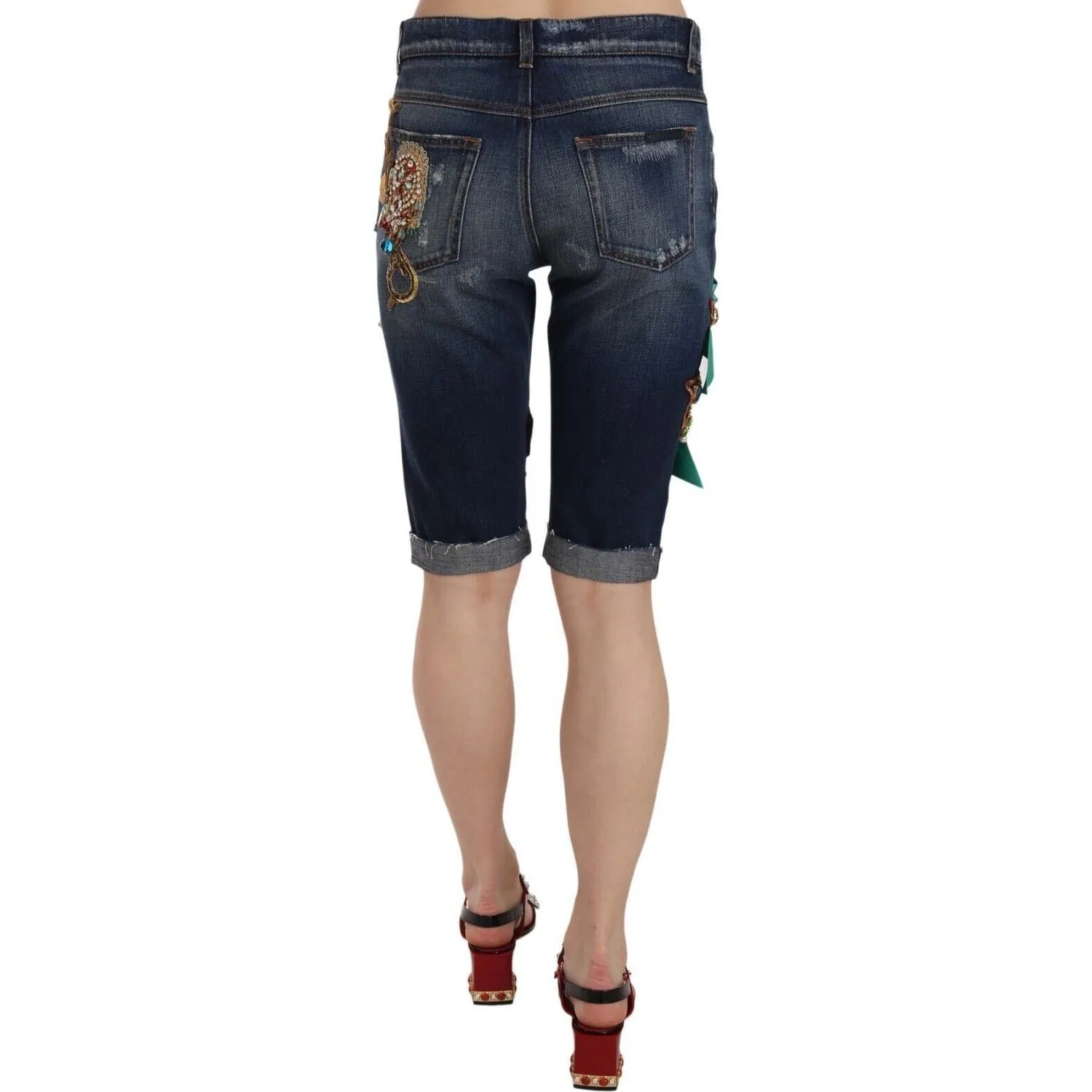 Dolce & Gabbana Elegant Knee-Length Embellished Denim Shorts