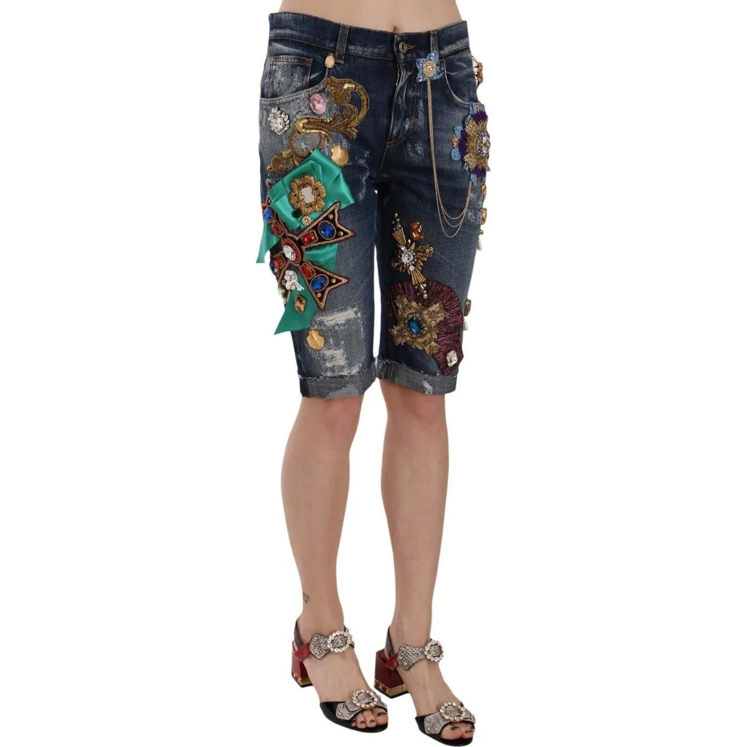 Dolce & Gabbana Elegant Knee-Length Embellished Denim Shorts