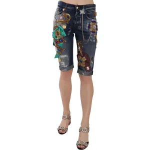 Dolce & Gabbana Elegant Knee-Length Embellished Denim Shorts