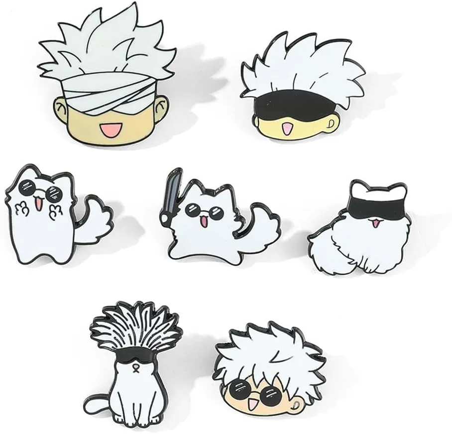 Ealipoi Anime Jujitsu Pins Brooch Alloy Satoru Cosplay Merch Cat for Men 7pcs