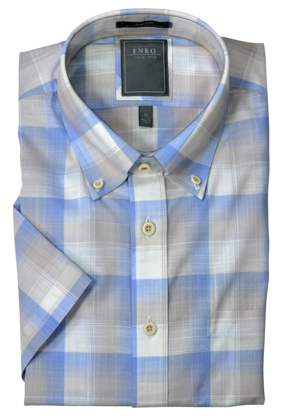 Enro Men's No-Iron BD SS Shirt/Light Blue #181741335