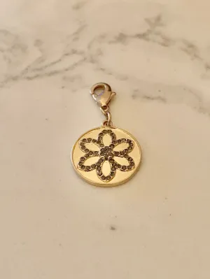 Etched Flower Stone Charm - Gold