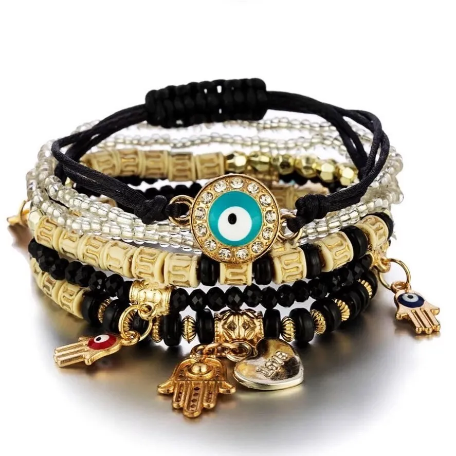 Evil Eye Bracelet | Hamsa | Nazar | Mal de Ojo | Protection Symbol | Good Luck Charm | Boho | Bohemian | Set | Jewelry | Gift