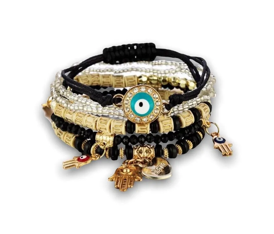 Evil Eye Bracelet | Hamsa | Nazar | Mal de Ojo | Protection Symbol | Good Luck Charm | Boho | Bohemian | Set | Jewelry | Gift