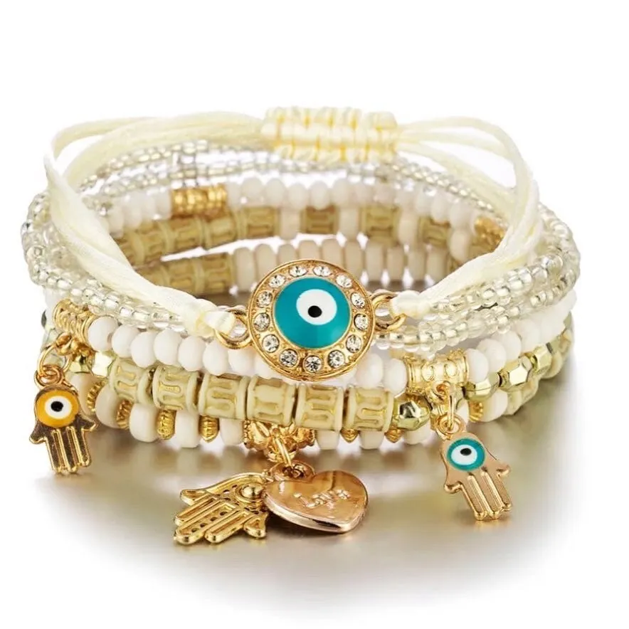 Evil Eye Bracelet | Hamsa | Nazar | Mal de Ojo | Protection Symbol | Good Luck Charm | Boho | Bohemian | Set | Jewelry | Gift
