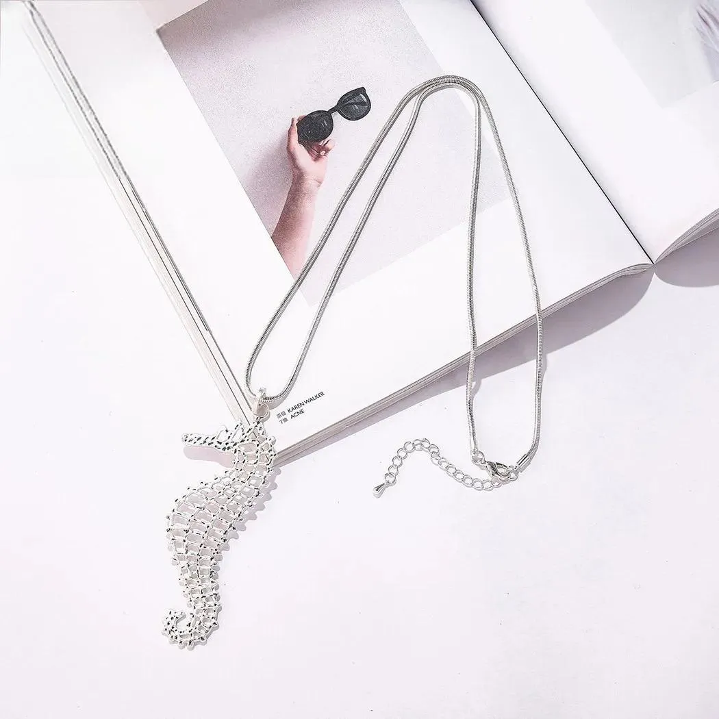 Fashion Hippocampus Vintage Long Chains Necklace Valentines Day Suspension Pendants for Women