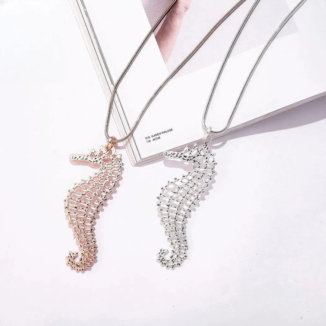 Fashion Hippocampus Vintage Long Chains Necklace Valentines Day Suspension Pendants for Women