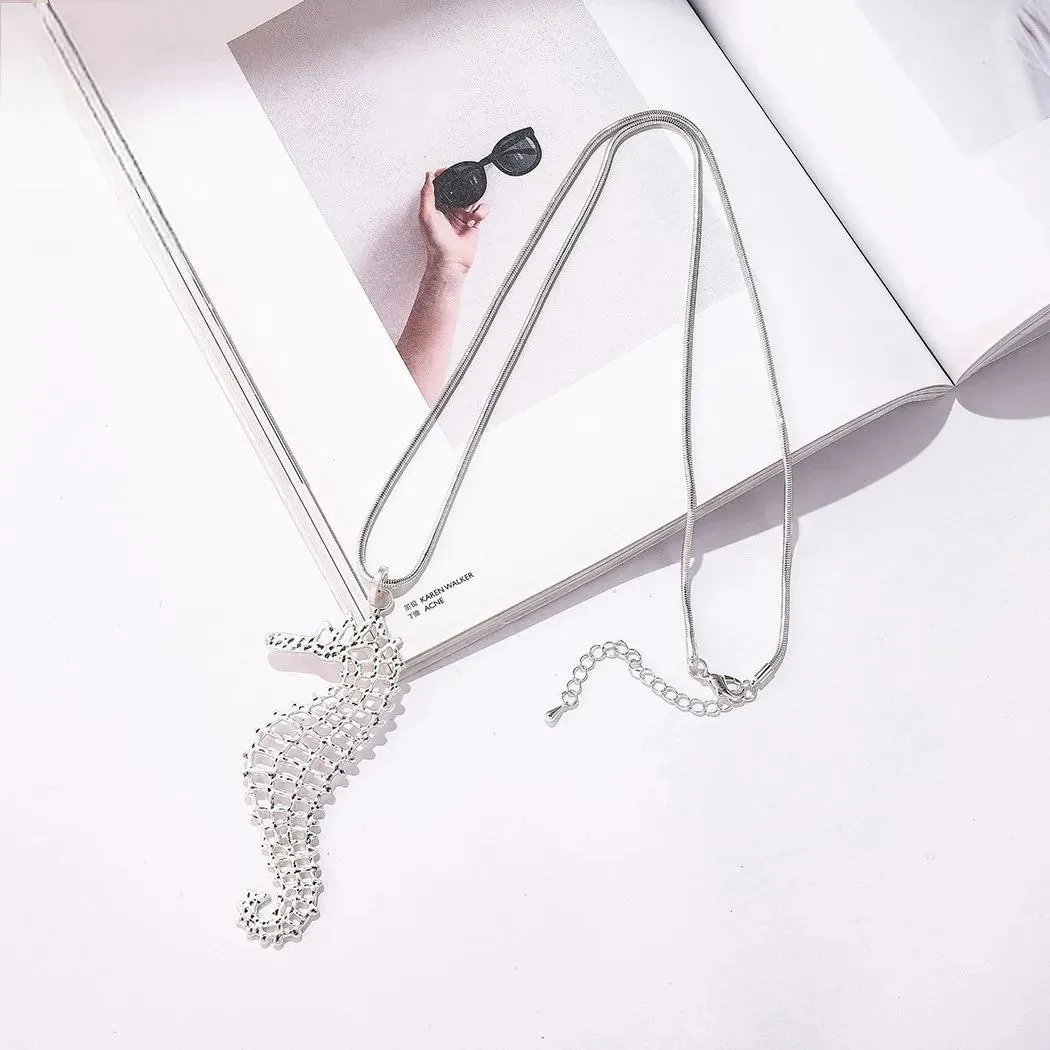 Fashion Hippocampus Vintage Long Chains Necklace Valentines Day Suspension Pendants for Women