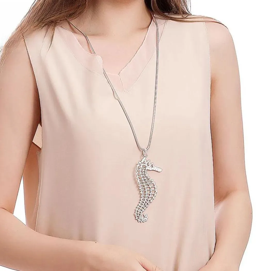 Fashion Hippocampus Vintage Long Chains Necklace Valentines Day Suspension Pendants for Women
