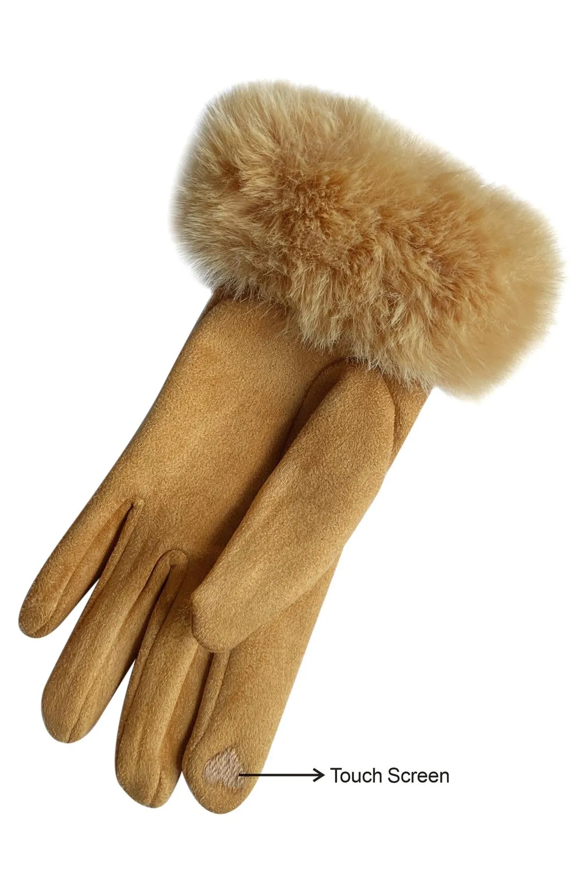 Faux Fur Trim Suede Touch Screen Gloves