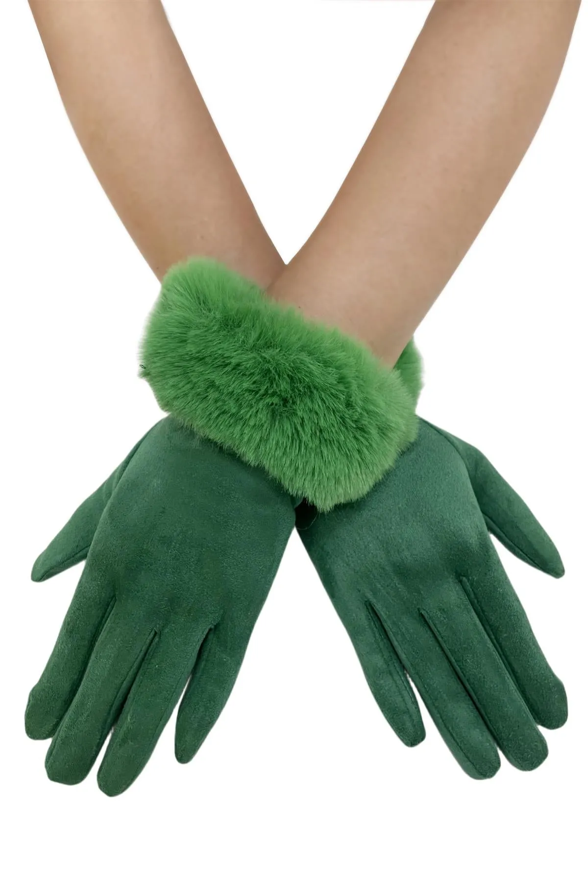 Faux Fur Trim Suede Touch Screen Gloves