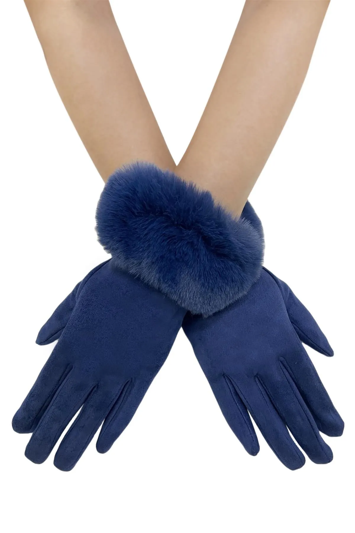 Faux Fur Trim Suede Touch Screen Gloves
