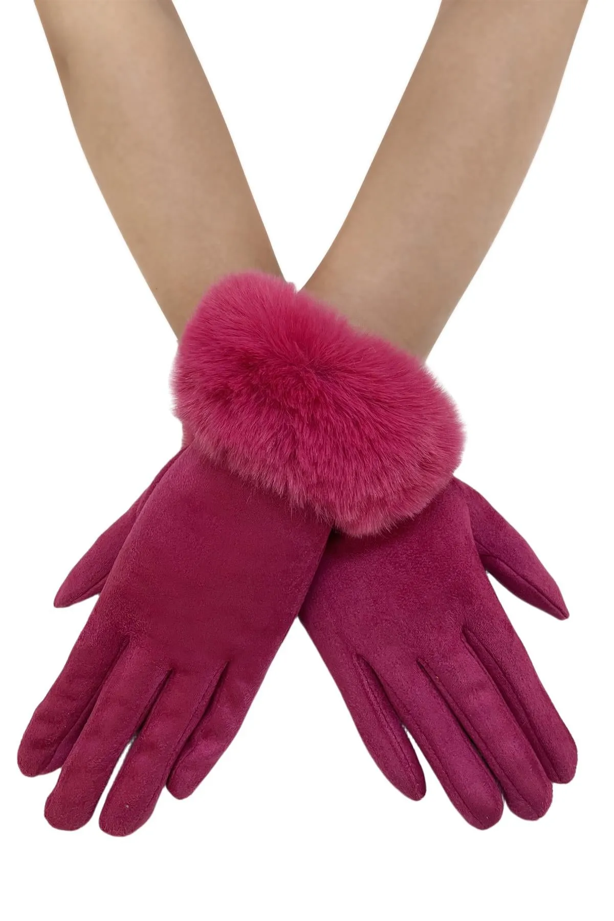 Faux Fur Trim Suede Touch Screen Gloves