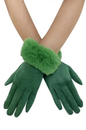Faux Fur Trim Suede Touch Screen Gloves