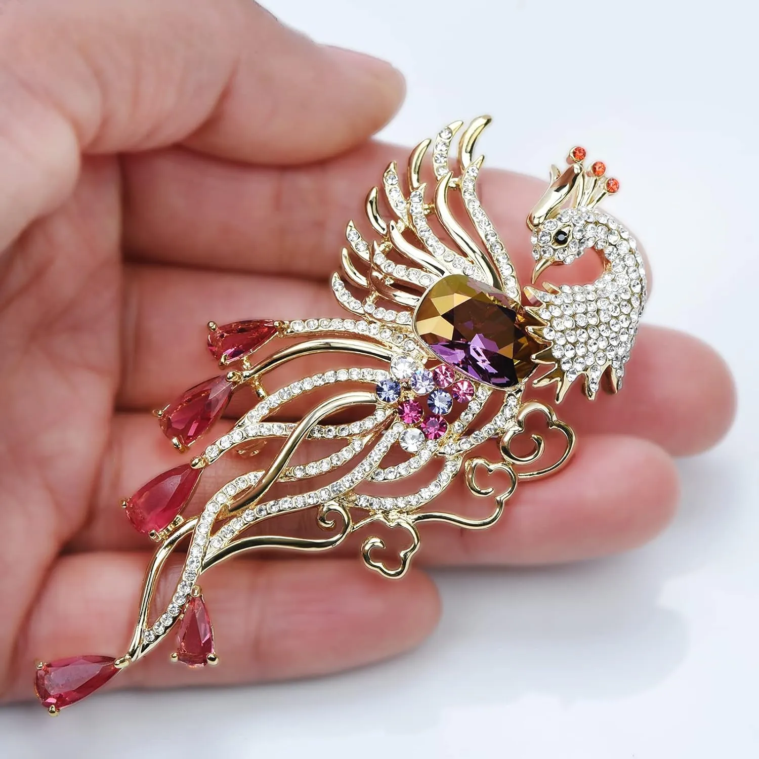 Flying Crystal Peacock Phoenix Bird Brooch Rhinestone Fashion Brooch Pin Fire Bird Pendant Evening Party Jewelry