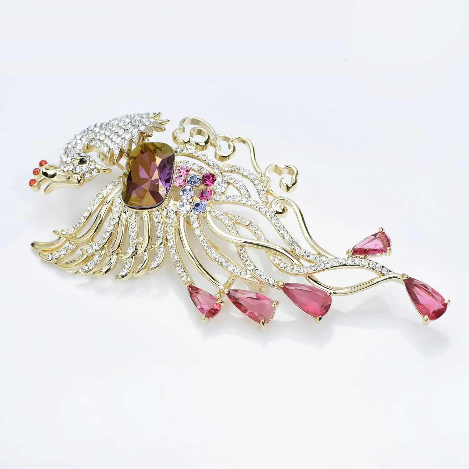 Flying Crystal Peacock Phoenix Bird Brooch Rhinestone Fashion Brooch Pin Fire Bird Pendant Evening Party Jewelry