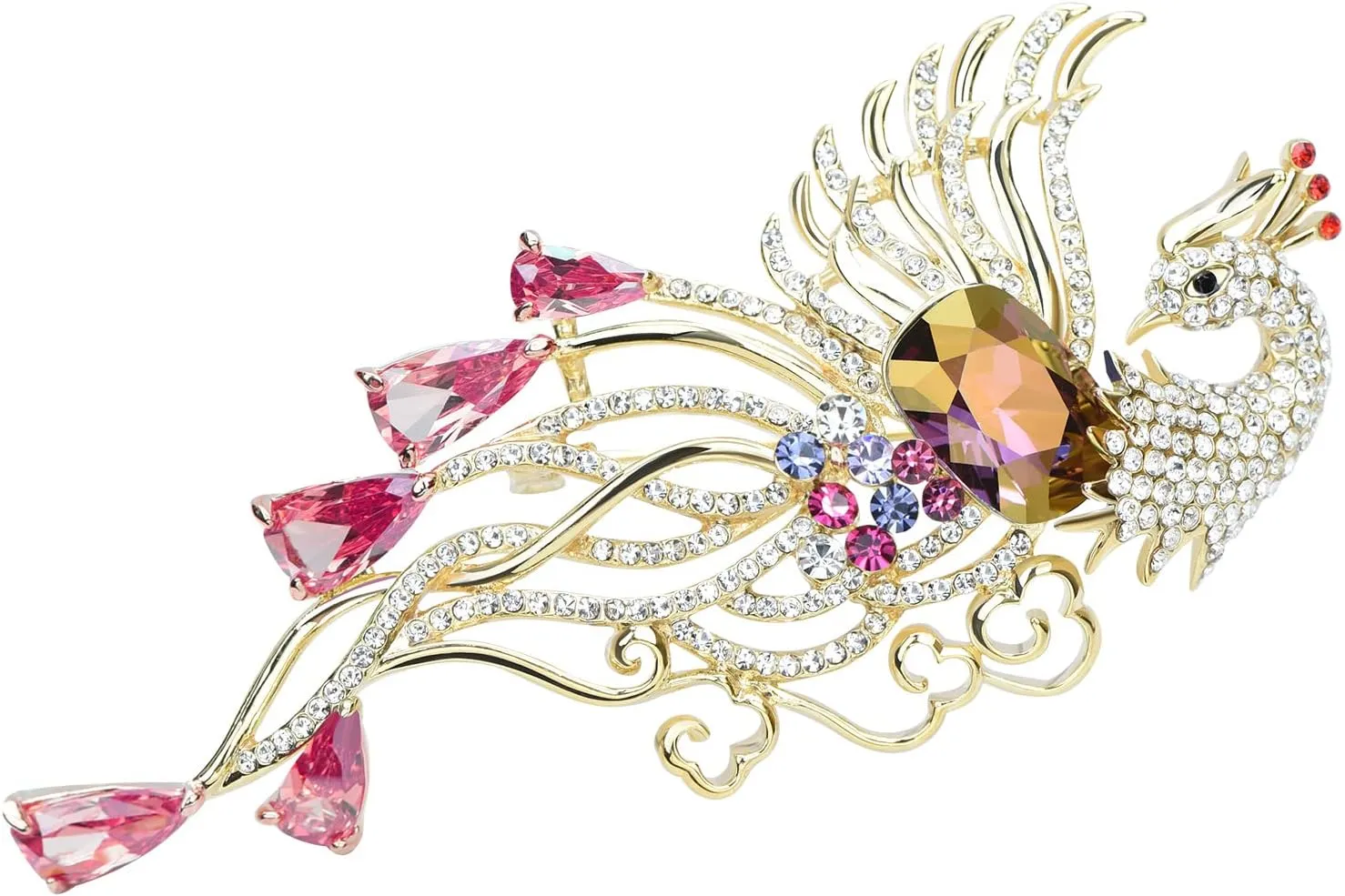 Flying Crystal Peacock Phoenix Bird Brooch Rhinestone Fashion Brooch Pin Fire Bird Pendant Evening Party Jewelry