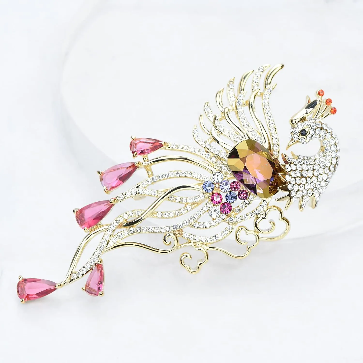 Flying Crystal Peacock Phoenix Bird Brooch Rhinestone Fashion Brooch Pin Fire Bird Pendant Evening Party Jewelry