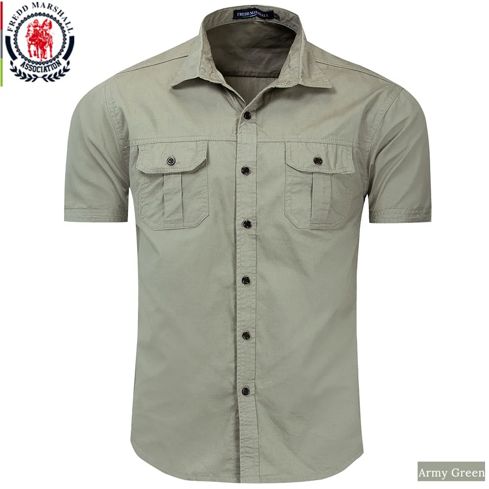 Fredd Marshall New Men's Military Style Shirt Short Sleeve Cargo Shirts Pocket 55889