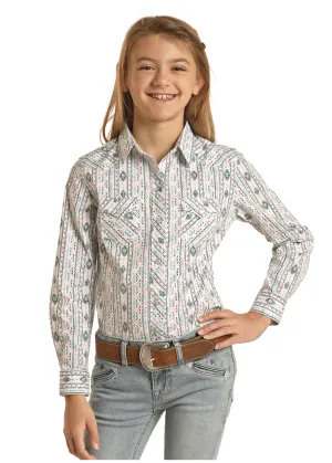Girl's Panhandle Turquoise Aztec Print Snap Shirt