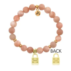 Gold Collection- Peach Moonstone Gemstone Bracelet with Unbreakable Gold Charm