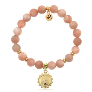 Gold Collection: Peach Moonstone Stone Bracelet with Sunsets Gold Charm