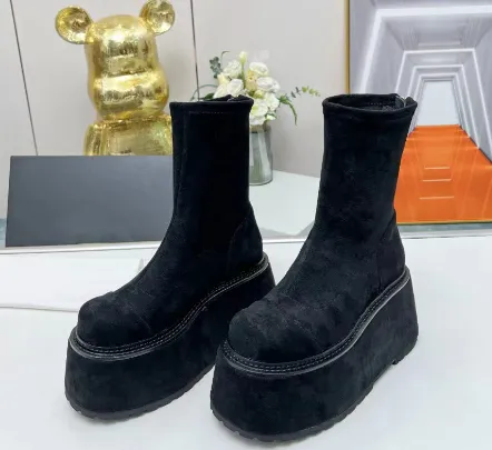 Gold Leather Flat Platform Wedge Boots Winter Women's Muffin Sole Short Boots