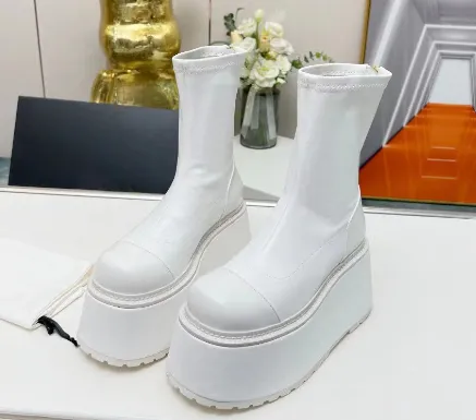 Gold Leather Flat Platform Wedge Boots Winter Women's Muffin Sole Short Boots