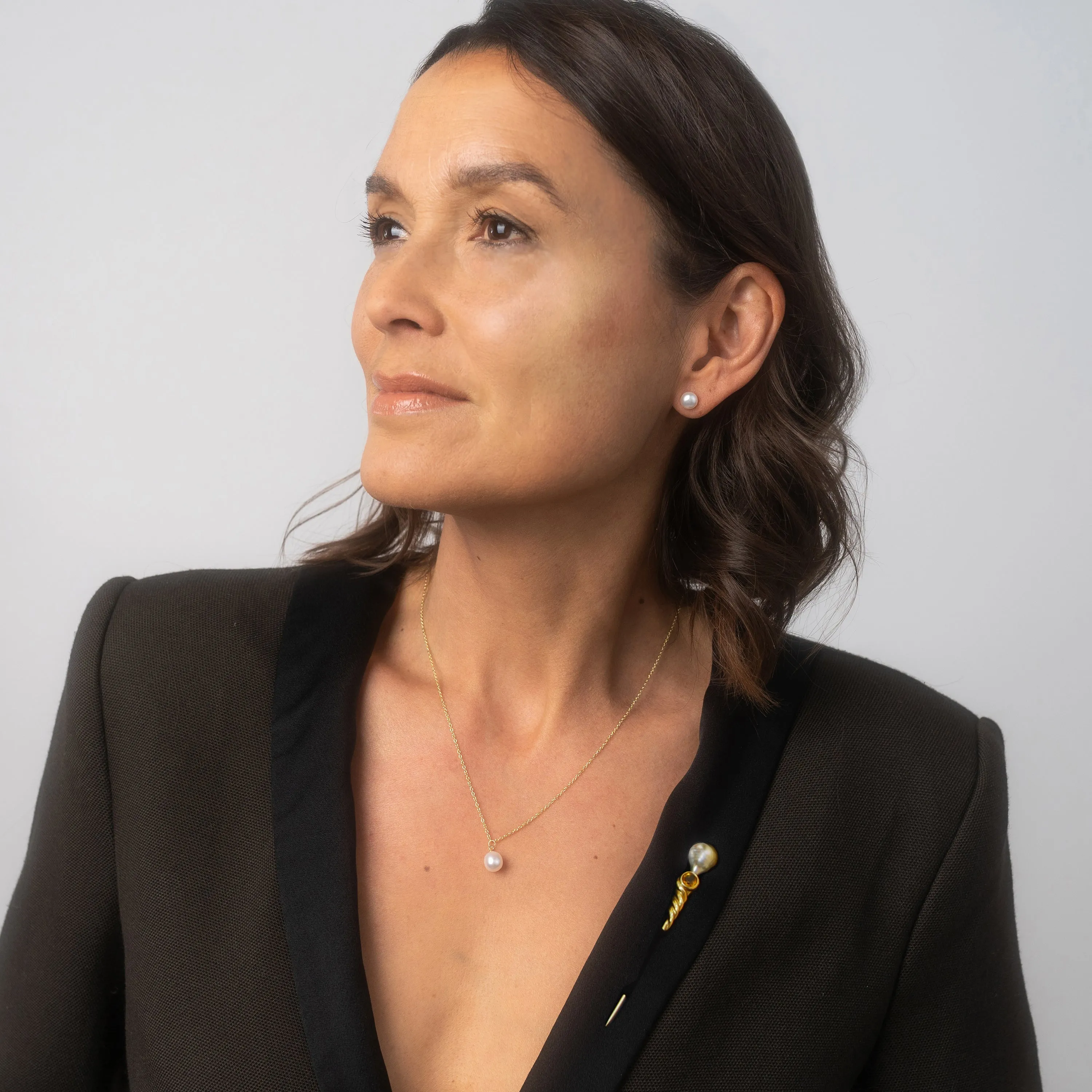 Gold Tahitian Pearl & Citrine Tie Pin