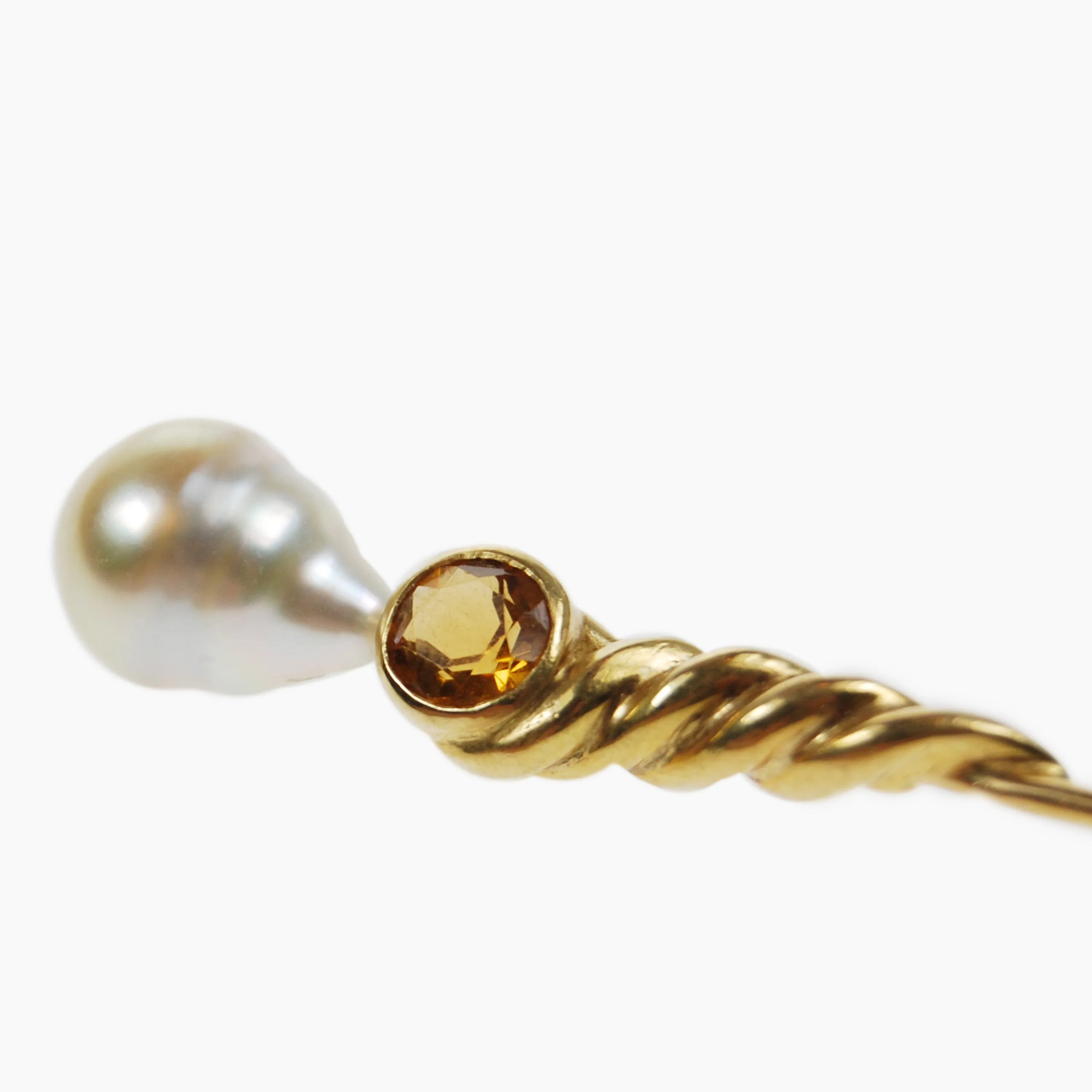 Gold Tahitian Pearl & Citrine Tie Pin