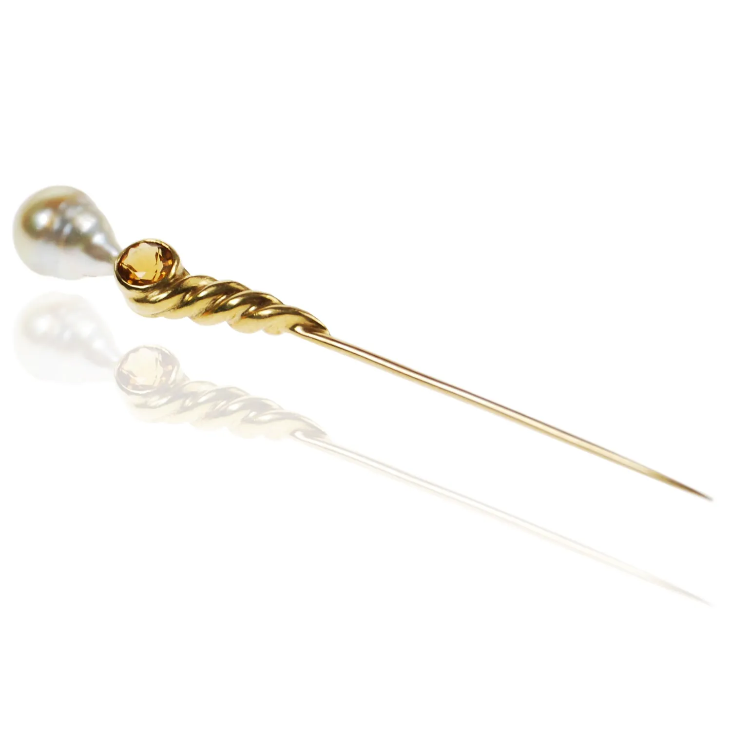 Gold Tahitian Pearl & Citrine Tie Pin