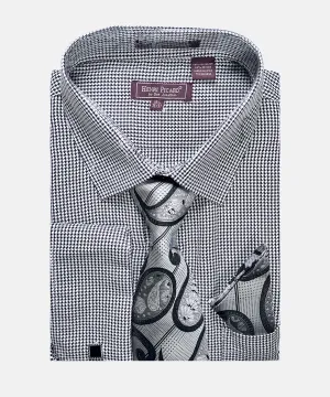 Henri Picard Houndstooth Regular Fit Dress Shirt Combo - Black