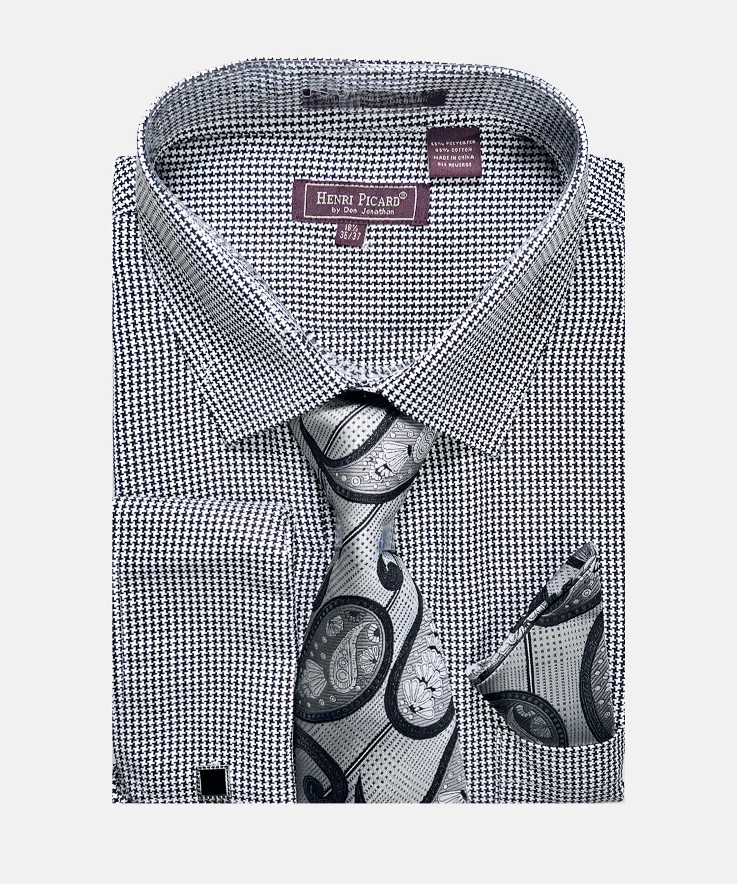 Henri Picard Houndstooth Regular Fit Dress Shirt Combo - Black