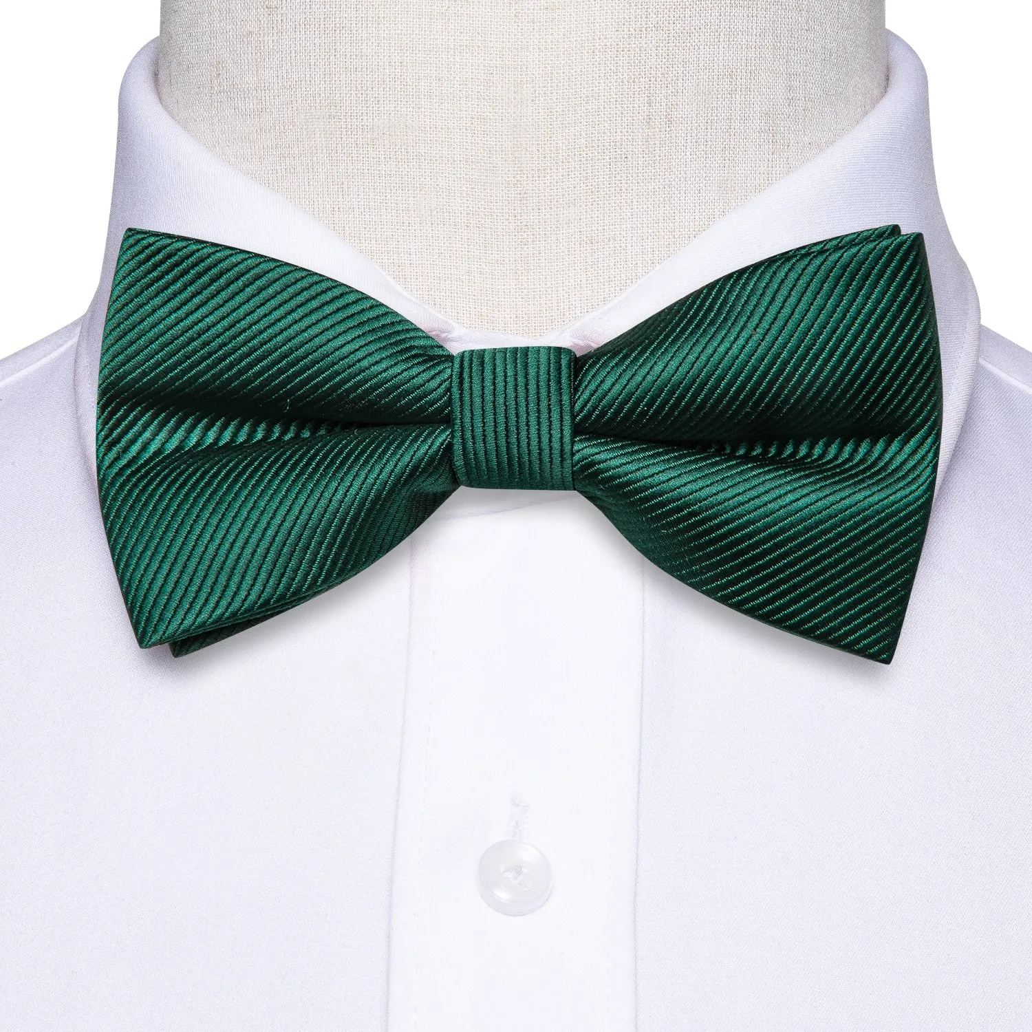 Hi-Tie Dark Green Solid Children's Kids Bow Tie Hanky Cufflinks Set