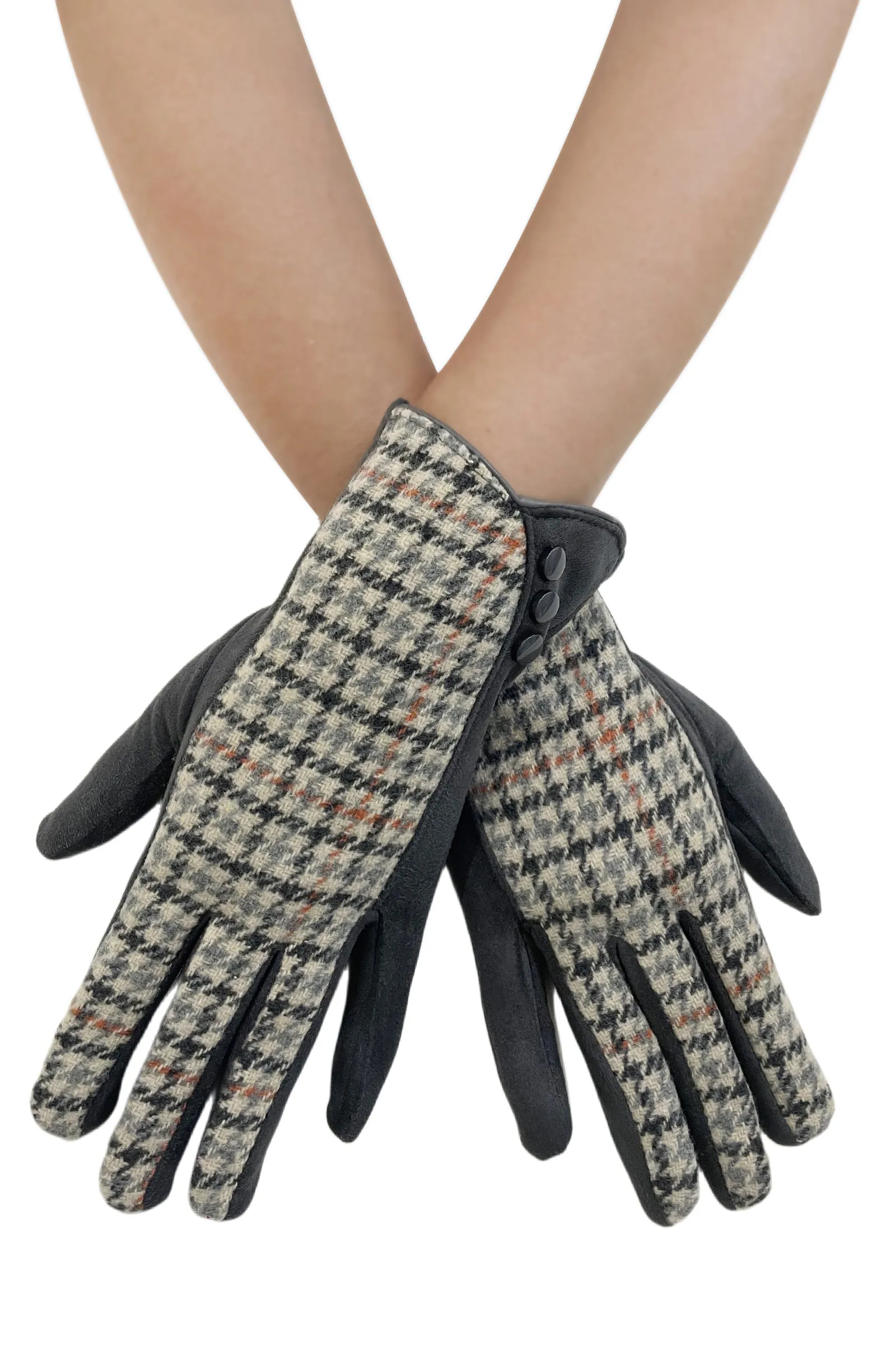 Houndstooth Print Touch Screen Gloves