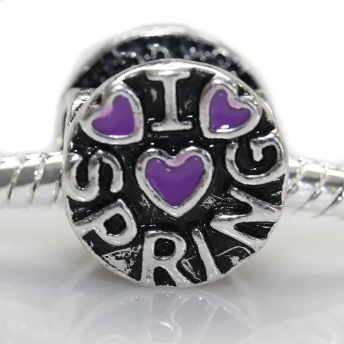 I Love Spring with Purple Heart Charm for snake charm Bracelet