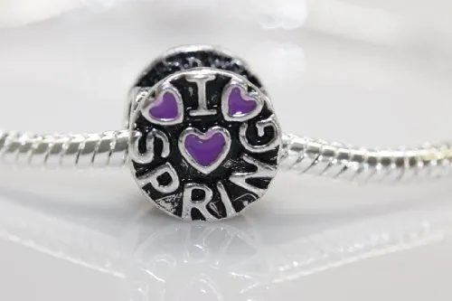 I Love Spring with Purple Heart Charm for snake charm Bracelet
