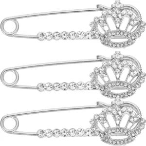 jojofuny 3pcs Crown Brooch Pin, Safety Pin Sweater, Rhinestone Brooch Pin Safety Pin Brooch, Brooch Clip Clasp Pin, for girls' Clothing Sweaters Shirt Costumes Dress Decoration Accessories