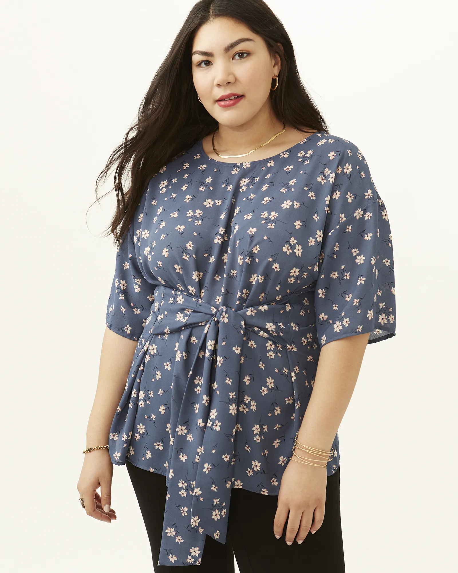 Kara Tie-Front Top | Light Blue / Ivory