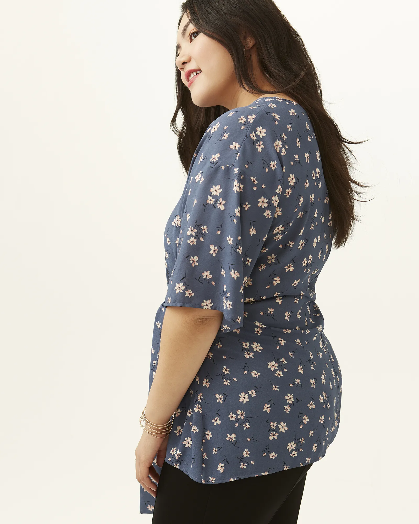 Kara Tie-Front Top | Light Blue / Ivory
