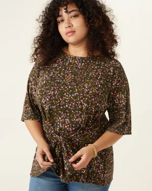 Kara Tie-Front Top | Olive Green / Yellow